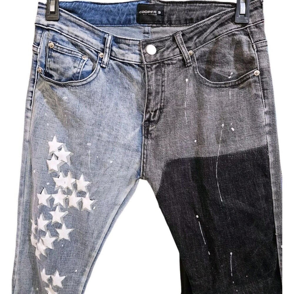 Cooper 9 Mens Size 32 Jeans Split Dye Black White Streetwear Urban Stars